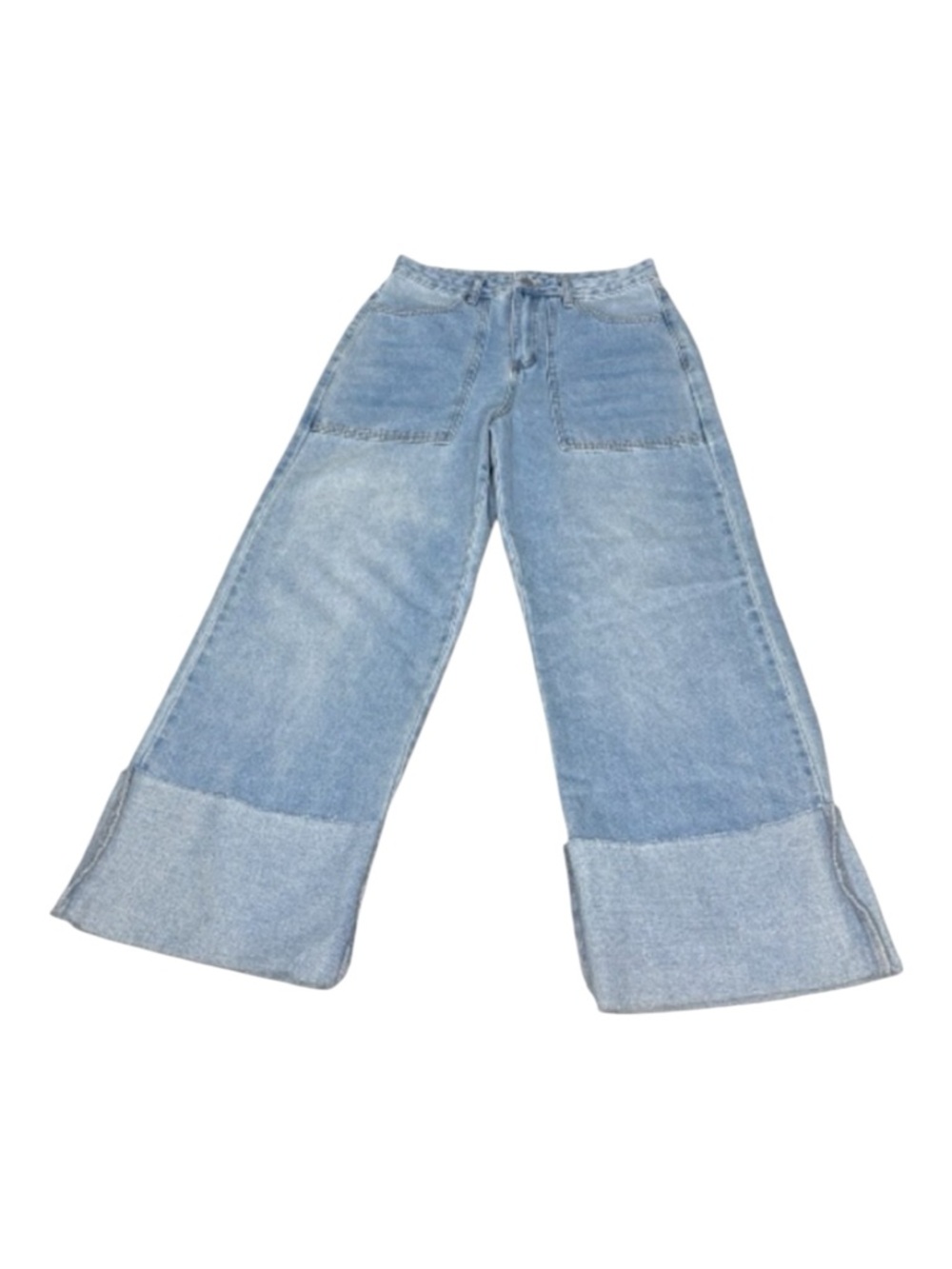 Light Wash Wide Leg Cuffed Jeans High Rise Denim Large Le Lis - Picture 3 of 8